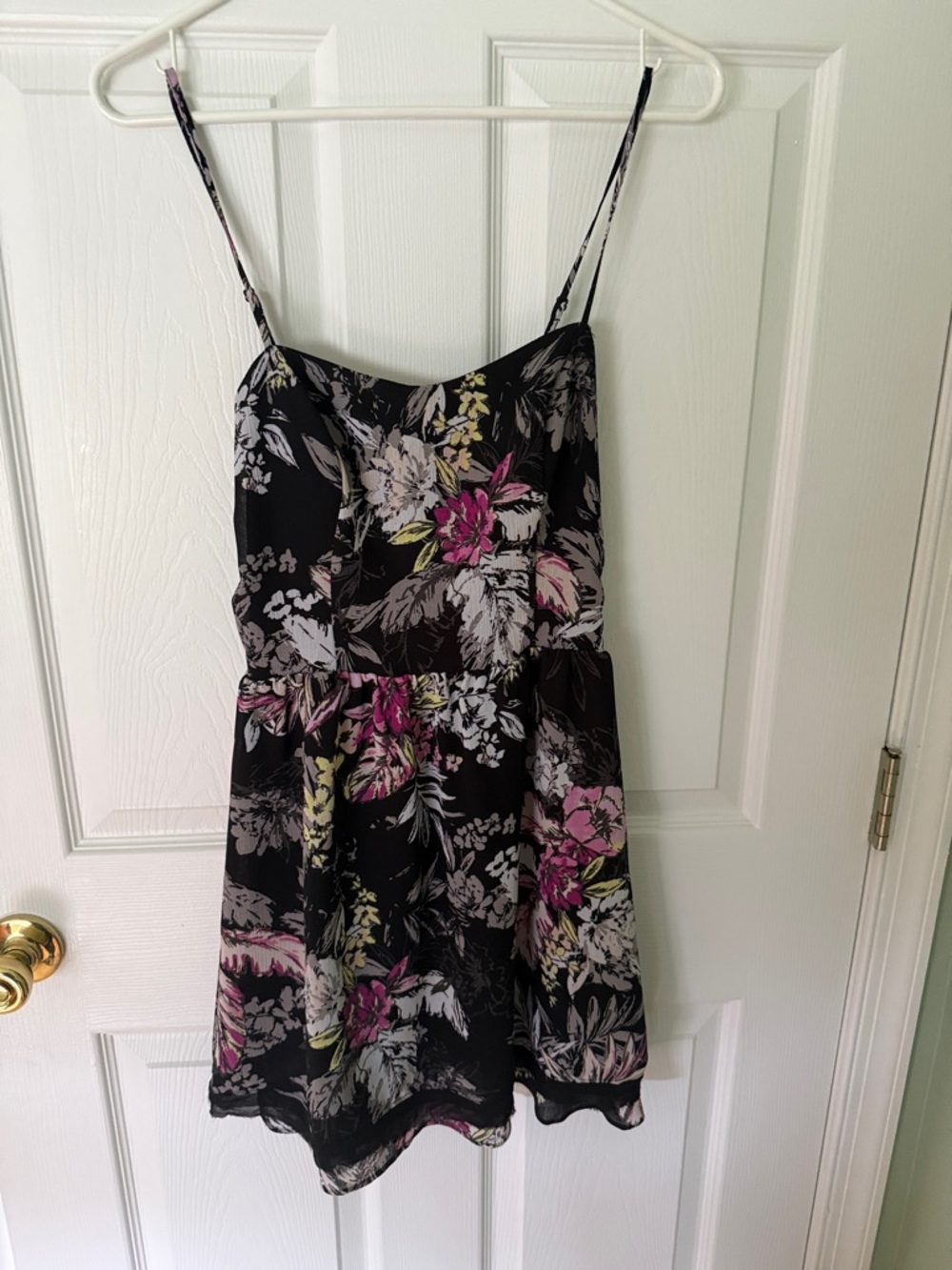 Floral Spaghetti-Strap Black Dress with Pink & White Blooms